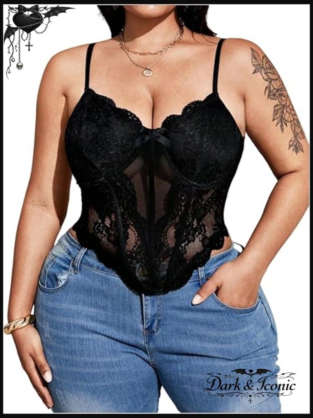 Plus Size Lace Corset Crop Top Going Out Spaghetti Strap Bustier Tank